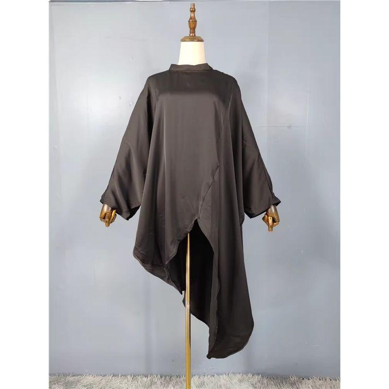 

Foreign Trade Order Summer Light Luxury Smooth Satin Batwing Sleeve Design Style Covering Irregular Meat Dress plus Plus size Black