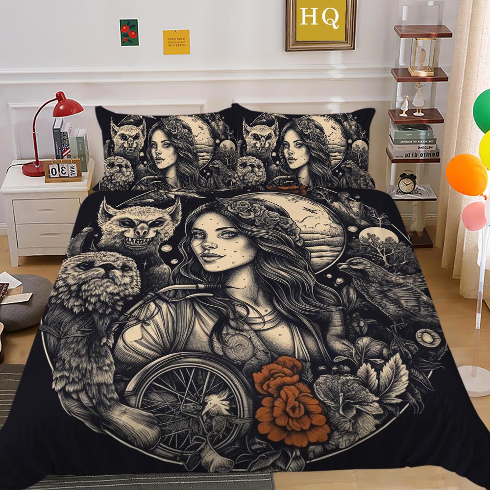 Beauty Skull Printed Home Bedclothes Double Size Microfiber Teen Fashion High Ranking Bedroom Decor