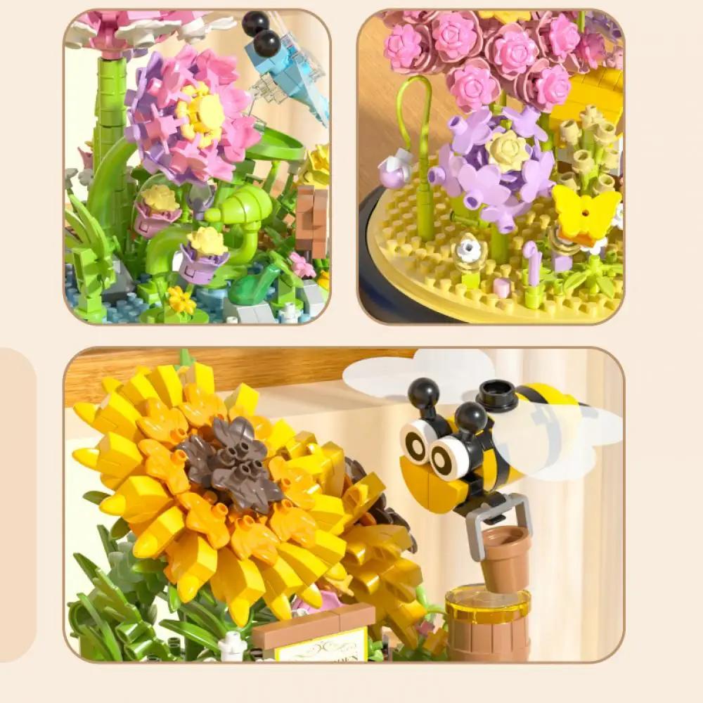 Non-Toxic Insect Immortal Flower Garden Building Blocks Toys With Display Cover Sunflower Mini Bricks Block Toy Kids Children'S Day Gifts
