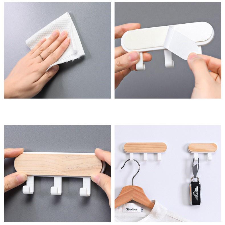 SUPO Depot - Nástěnný háček pro domácnost Věšák Dřevěná dekorace se samolepicí samolepkou Bez hřebíků - Bílá řada