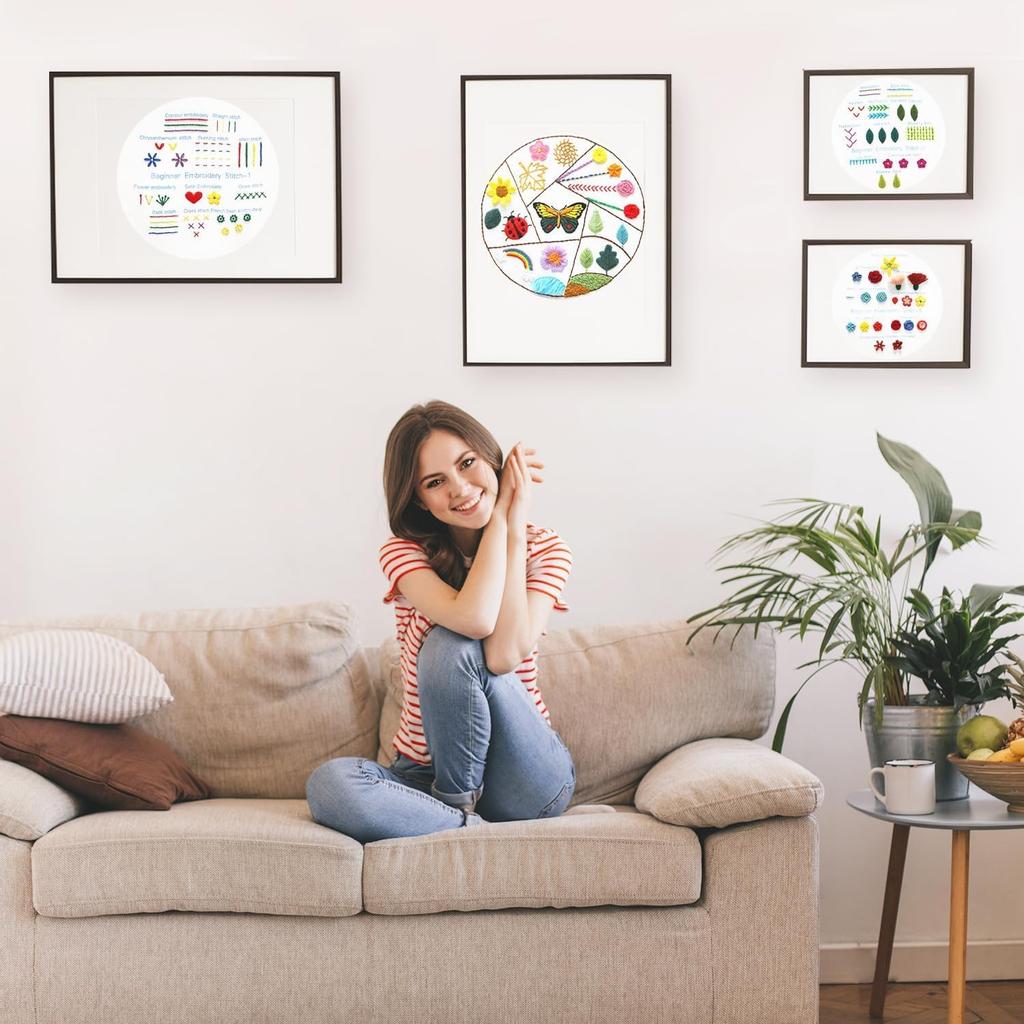 Embroidery Kit for Beginners 4 Sets, Embroidery Kit for Adult Practice Kit for Hand Craft Lover, Starters Cross Stitch Kits with Embroidery Cloth,