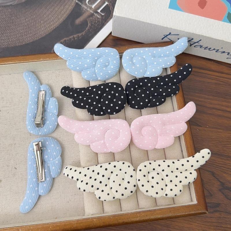 Korean Sweet Cute Dot Wings Fabric Hairclips for Women Girls Duckbill Clip Barrettes Hair Styling Accessories Hairpin Daily Wear