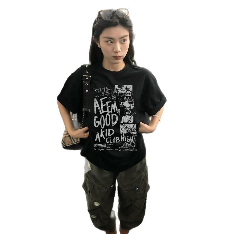 Oversized Cotton Graphic Tee Women Men - Plus Size Loose Fit Short Sleeve T-Shirt In Black White Streetwear Style