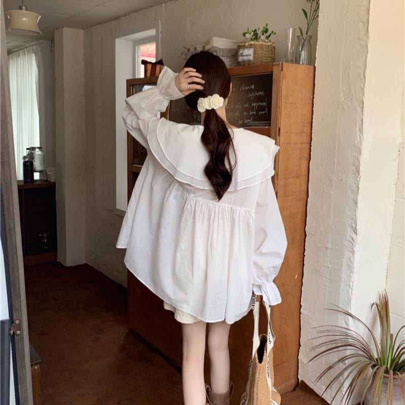 Vintage Sladké Volánkové Košile Dámské 4XL Bílé Elegantní Oversize Ochrana proti Slunci Blůzy Korejský Roztomilý Zvonový Rukáv Volné Ležérní Topy