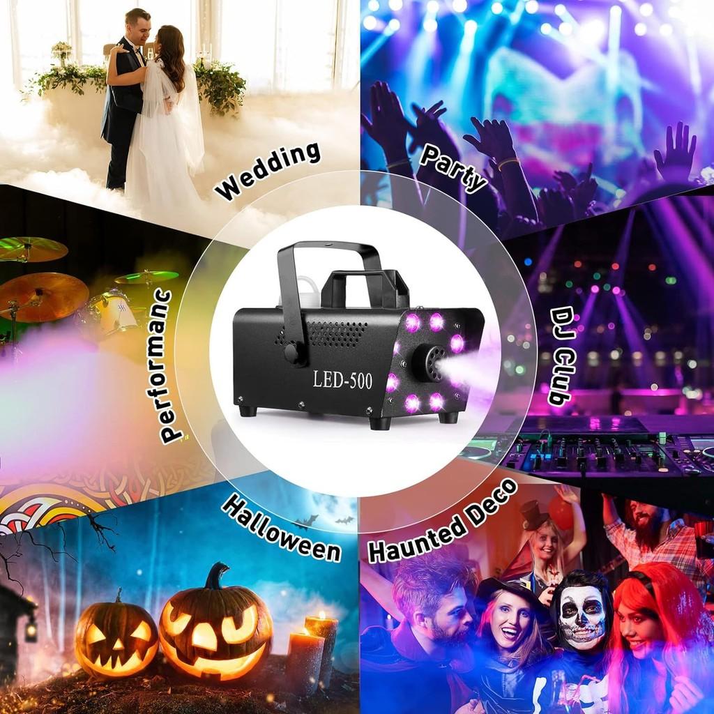 8 LED 500W Small Halloween Fog Machine KTV Stage Lighting Effect Atmosphere Equipment Adjustable Color Smoke Machine
