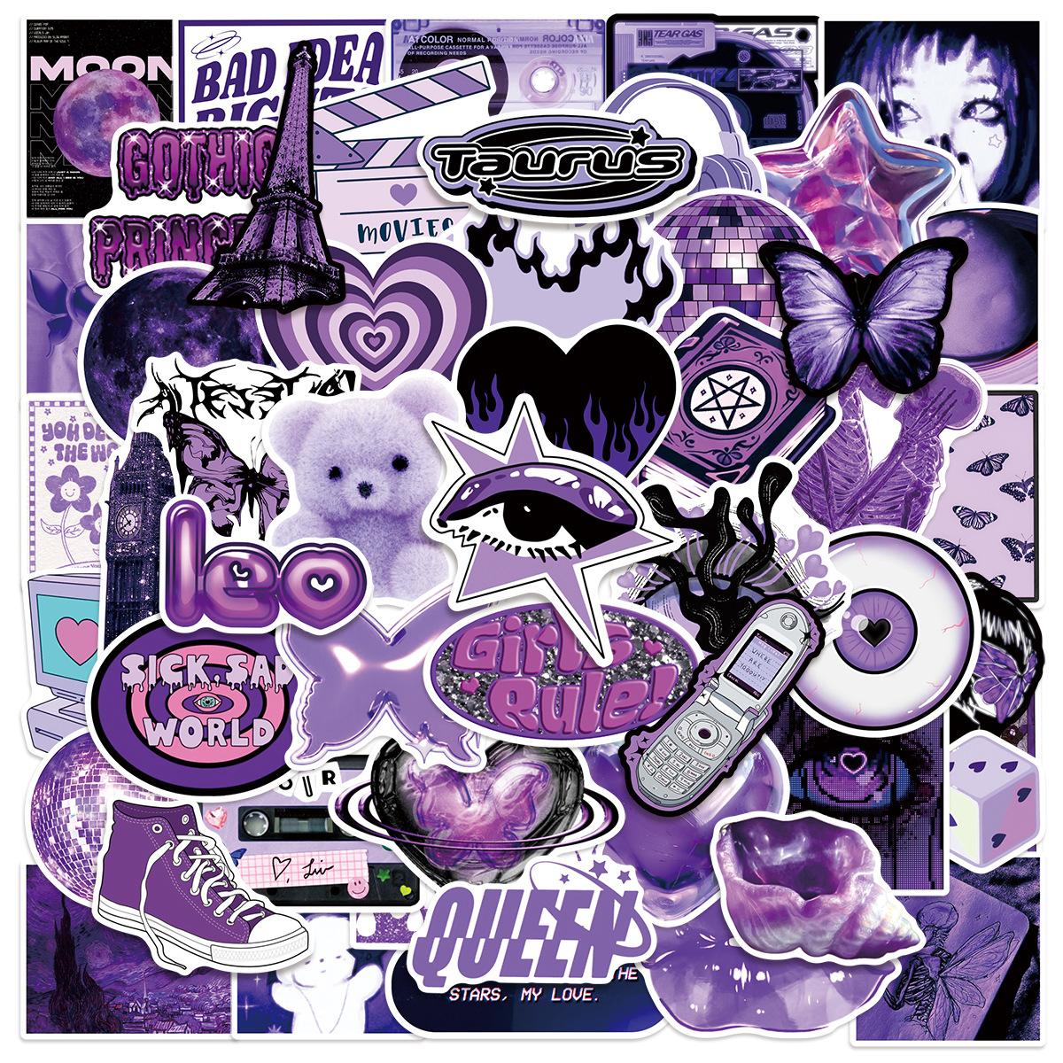 

50/100 Pcs Purple Y2K Fresh Mix Doodle Stickers for Suitcase Helmet Skateboard Phone Laptop Stationery Box Vinyl Decals