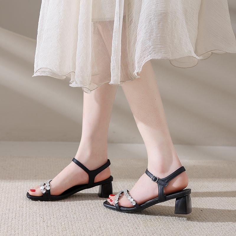 Women Luxury Thick Heels Sandals Female Shoes Summer Fashion Rhinestone High-heeled Sandals Ladies Ankle Strap Party Dress Pumps