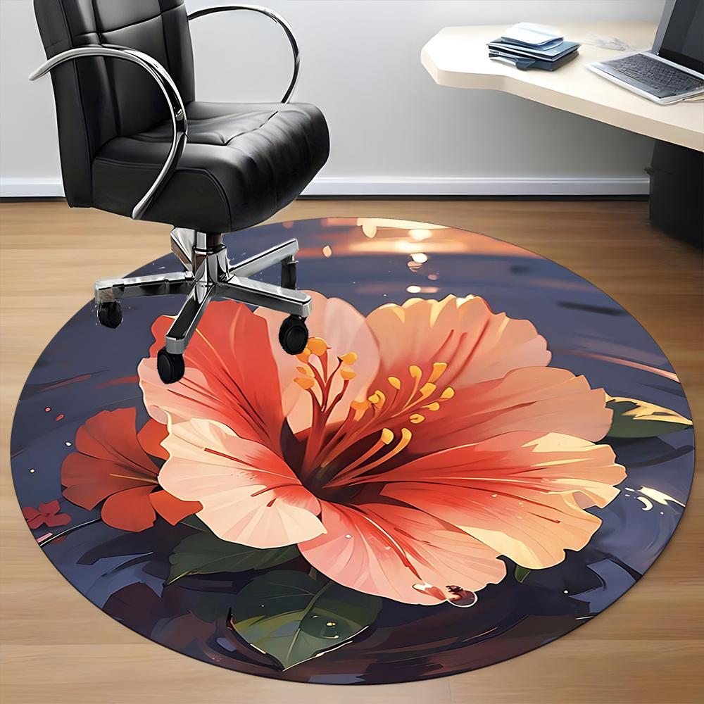 1PC Flower Bloom Office Round Area Rug, Indoor Mat Suitable ForOffice, Under Office Chairs Bedroom Living Room Home Decor, Room Deco G078