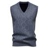 Men Knitting Vest V-Neck Sleeveless Rhombus Texture Sweater Vest Autumn Winter Solid Color Casual Vest Knitwear