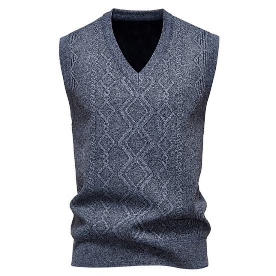Men Knitting Vest V-Neck Sleeveless Rhombus Texture Sweater Vest Autumn Winter Solid Color Casual Vest Knitwear