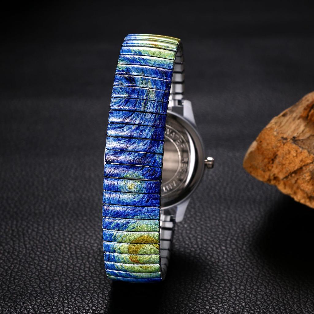 Van Gogh Starry Sky Analog Water Adjustable Stainless Steel Quartz Movement Perfect for or as a Gift for Your Girlfriend or Daughter Women's