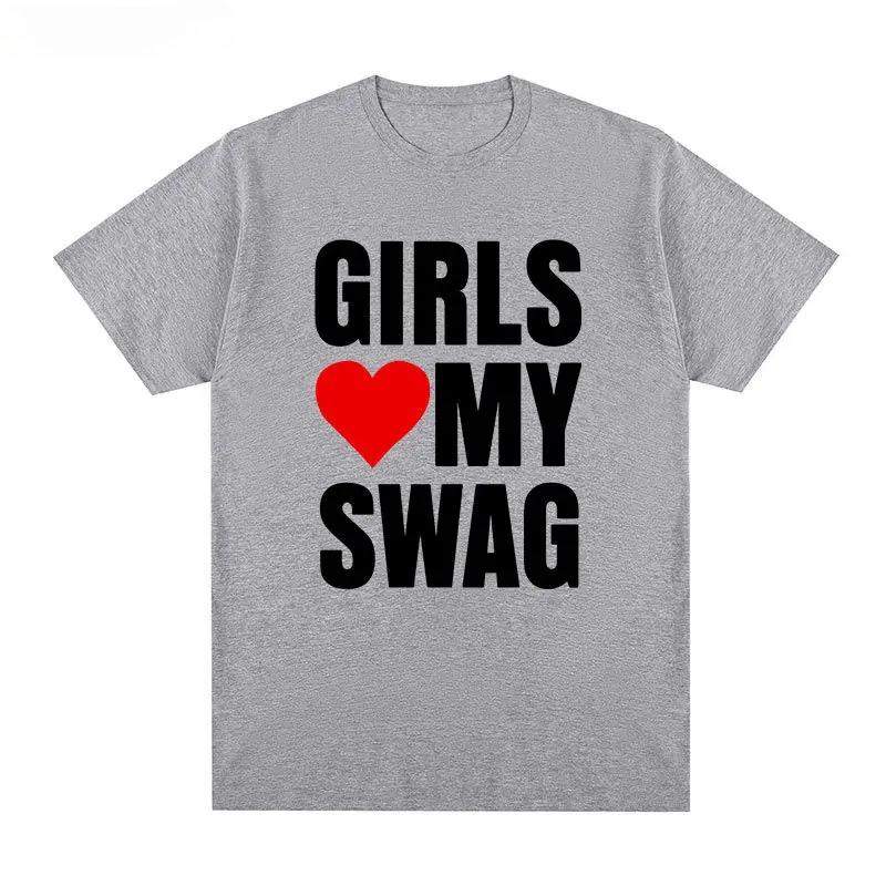 

Girls Love My Swag Shortsleeved Tshirt American Funny Fun Letter Graffiti Casual Men and Women Couple Heavy Top 4XL