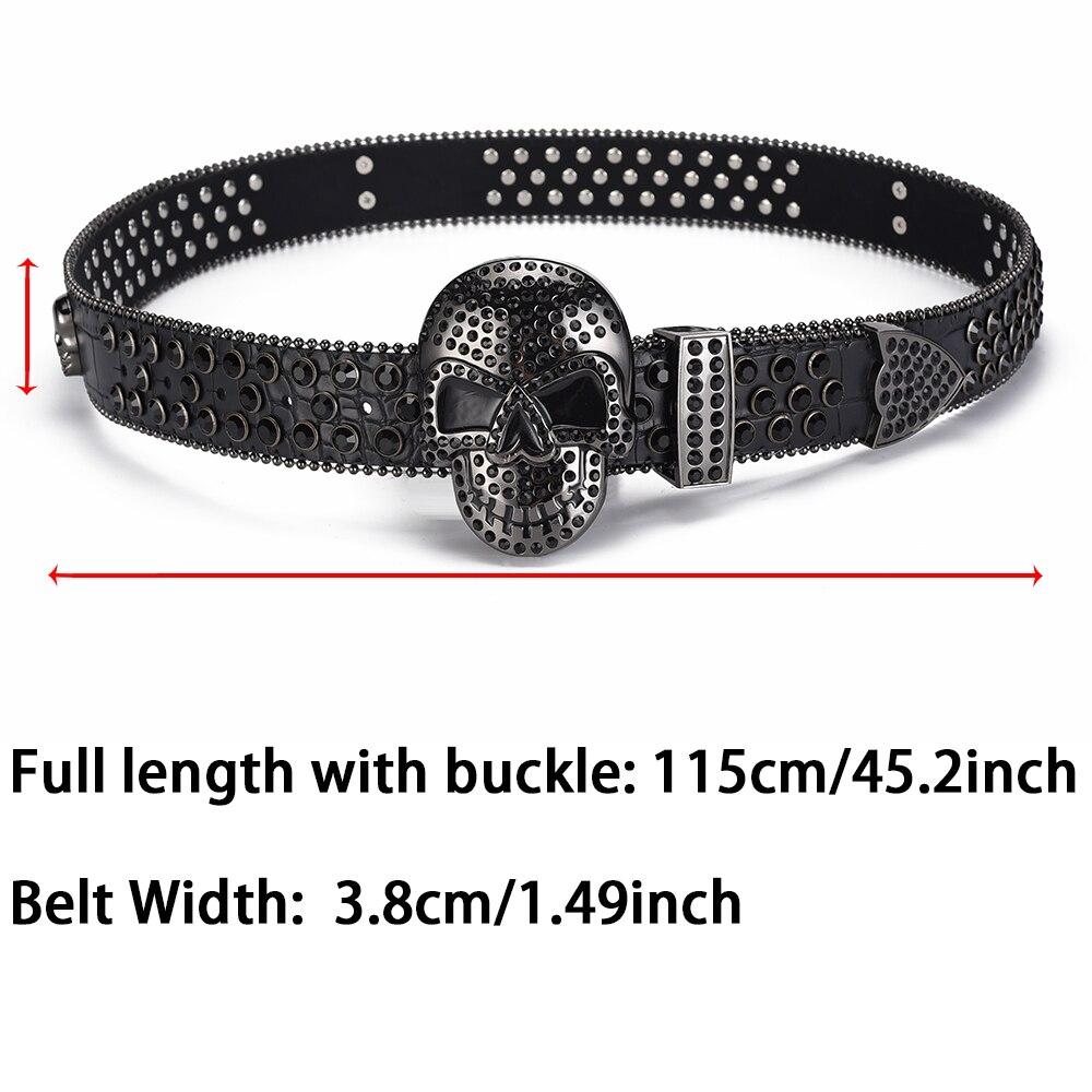 Jeans da Donna Fibbia Testa di Teschio Cintura con Strass Cintura Y2K Design con Borchie Lucide Cintura in PU Cintura con Diamanti Artificiali Cintura Punk Rock da Uomo