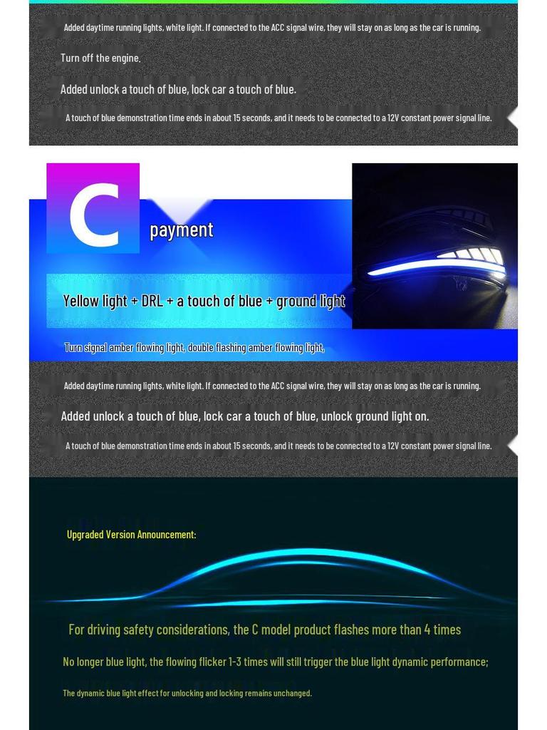 Infiniti Q30 Sequential Rearview Turn Signal Light with Blue DRL & Dragon Scale Design.