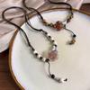 Keramische Rose gewebte Halskette Damen Sommer neues Mode-Retro-Accessoire kann lange Schlüsselbeinkette gezogen werden