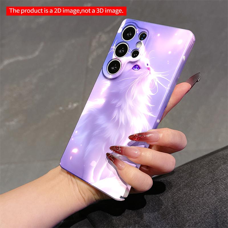 2DFlat Samsung phone case Purple-Eyed White Cat Amid Butterflies Applicable to Galaxy S22 S23 S24 S25ULTRA S26 A12 A13 A14 A15 A16