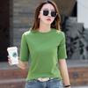 Summer Women's T-Shirt Round Neck Solid Color Medium Sleeve T-Shirt Simple Top