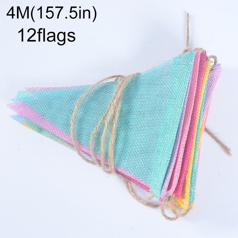 

1Set Happy Birthday Party Colorful Wedding Decoration Candy Color Pennant Bar Bunting Flags Imitation Linen Burlap
