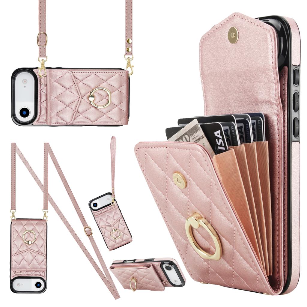 For iPhone Air Case RFID Blocking Card Bag Leather + TPU Crossbody Phone Cover with Ring Kickstand