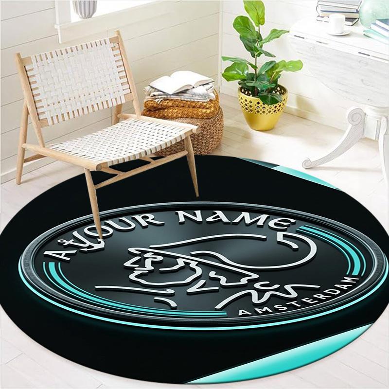 Ajax Fan Gear Custom Name Round Area Rug Carpet Rug For Living Room Bedroom Sofa Playroom Decor Nonslip Floor Mat