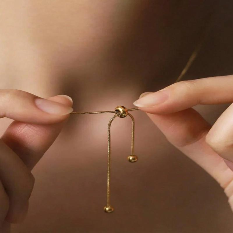 1pc Stainless Steel Minimalist Versatile Adjustable Design Long Necklace, Suitable for Daily Wear