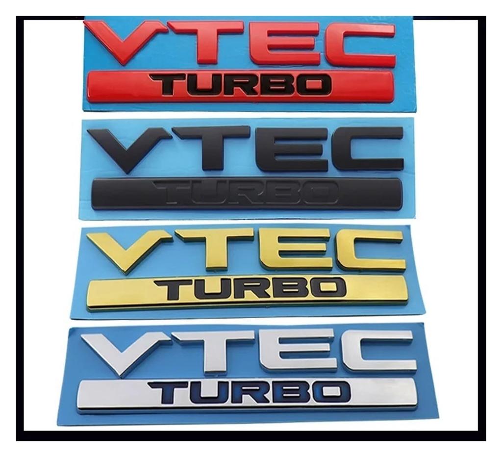 3D ABS Red Chrome Black Logo VTEC TURBO Logo Car Trunk Sticker Badge Car Accessories(Chrome-blue)