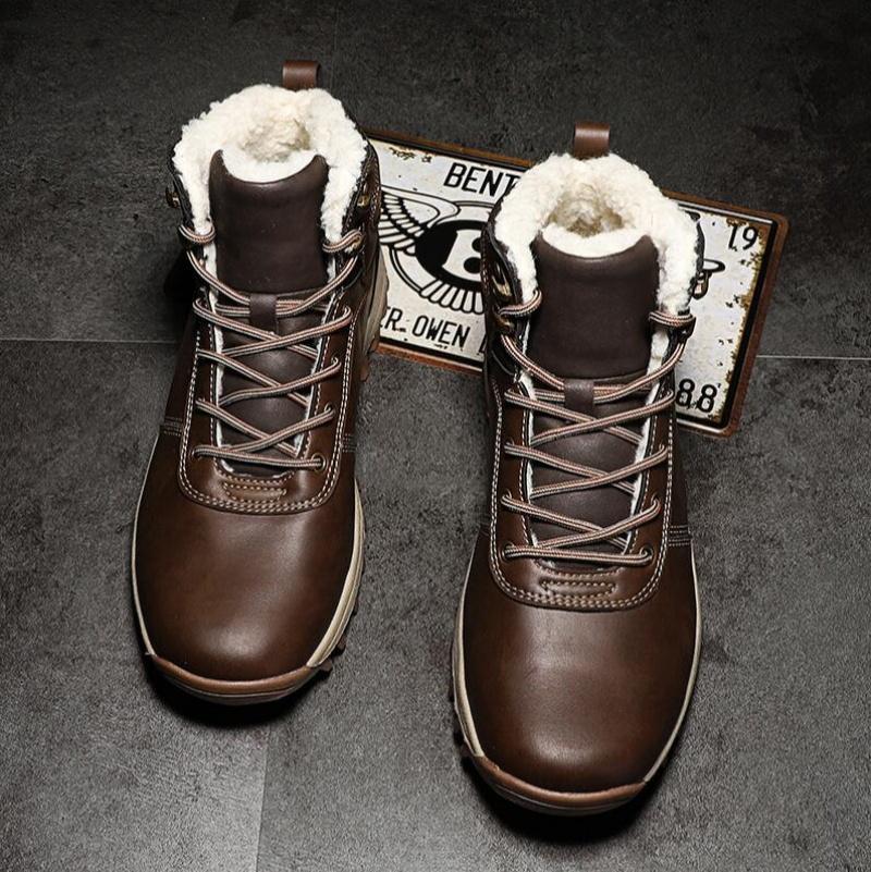 Winter Warm Men Boots Pu Leather Fur Plus Men Snow Boots Handmade Waterproof Working Ankle Boots High Top Men Shoes