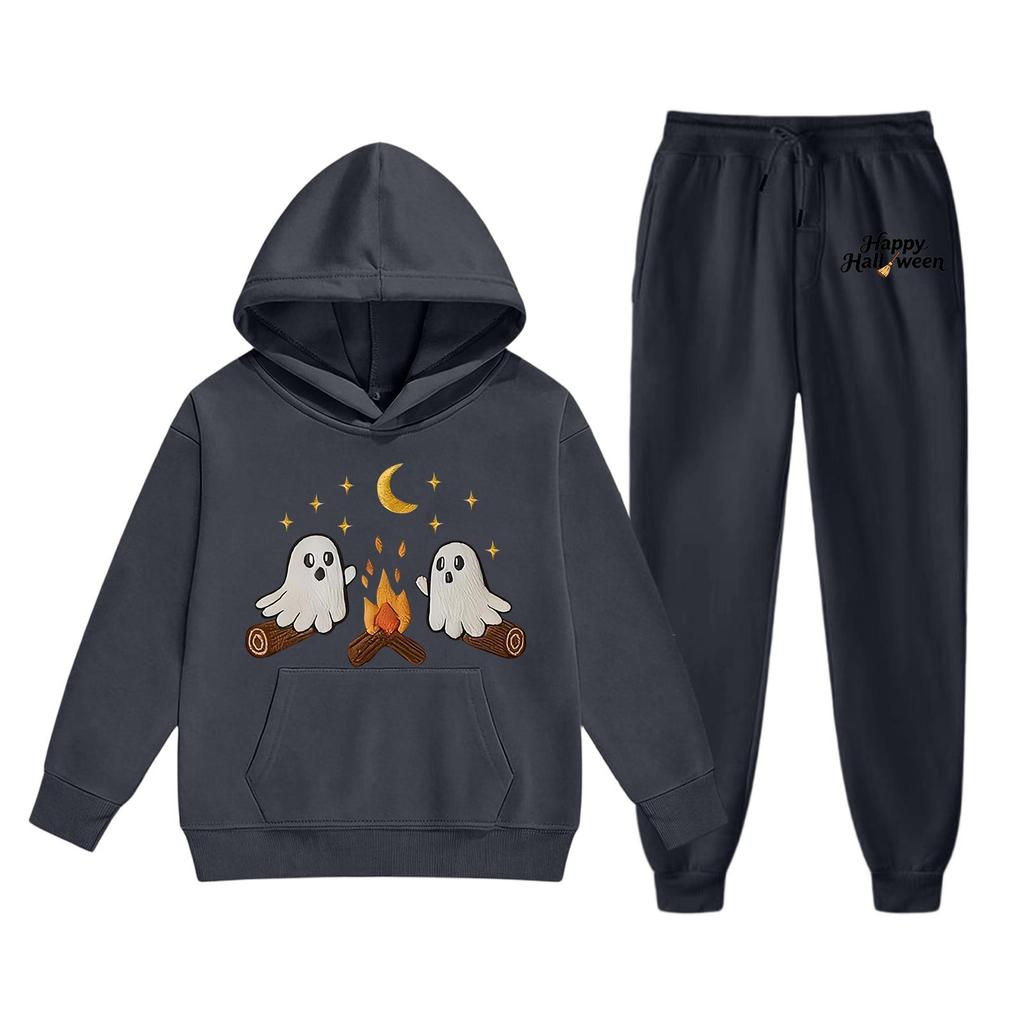 Kids Hoodie and Pants Set Halloween Print Pullover Sweatshirt with Hood Long Sleeve Top and Elastic Waist Bottoms for Children