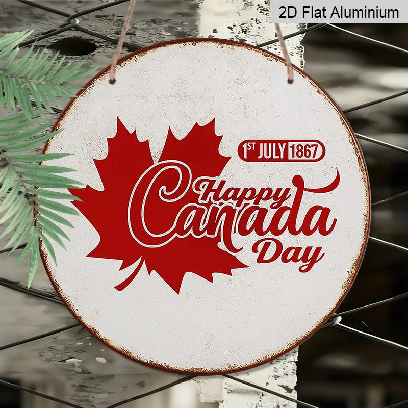 2D Flat - 1pc Round Metal Aluminum Sign, Retro Plaque for Canada Day, Canadian Maple Leaf Decorative Sign, Suitable for Canada Day Celebration