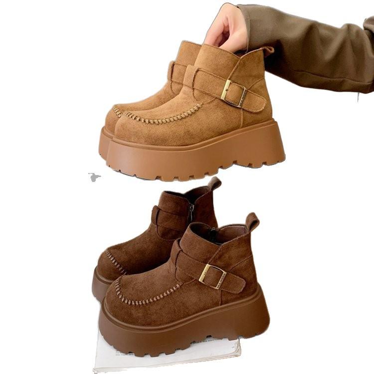 Martin boots muffin platform women's short boots 2025 autumn and winter velvet versatile lazy one pedal and bare boots snow cotton boots