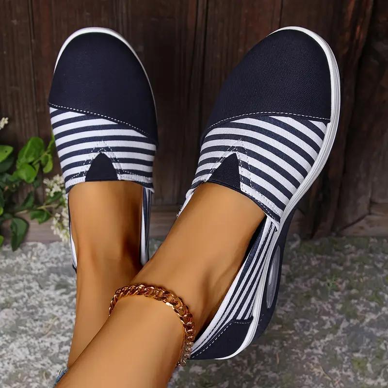 New Four Seasons Casual Comfort Striped Slip-on Canvas Sneakers Women