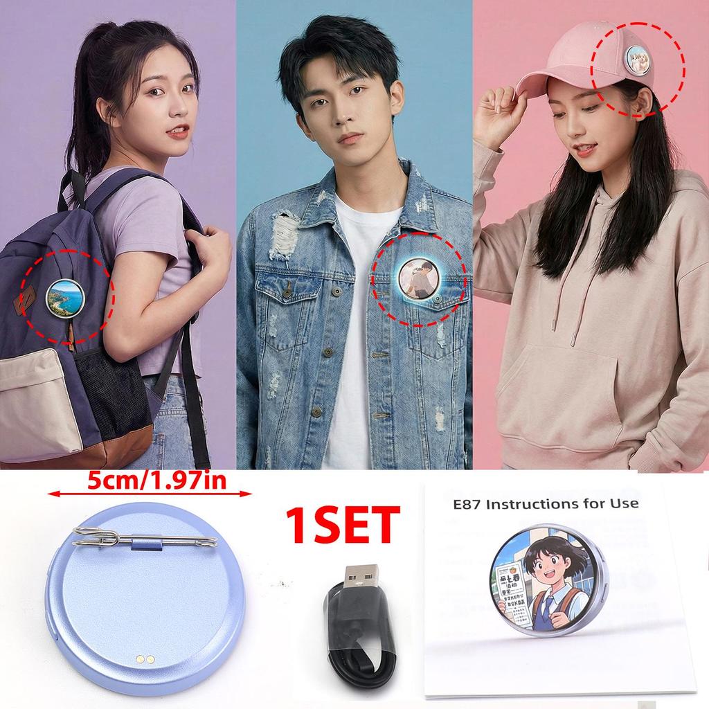 Anime E-Badge Display Pin 1.7 Inch Touch Screen LED Button Collectible Cyber Dynamic Images GIFs Short Videos Gift for Friends