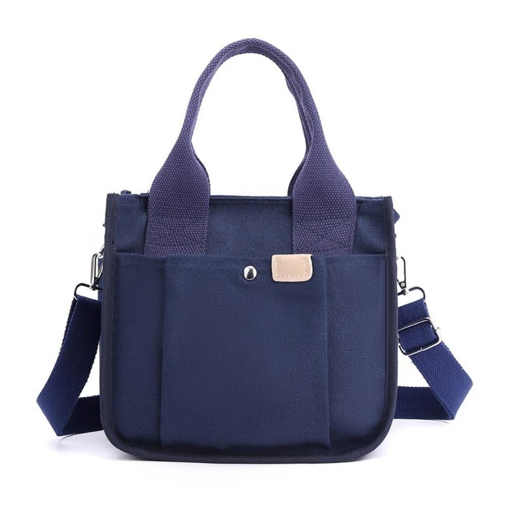 

Zipper Canvas Shoulder Bag Multi-pocket Solid Color Tote Bag Ladies/Girls темно-синий