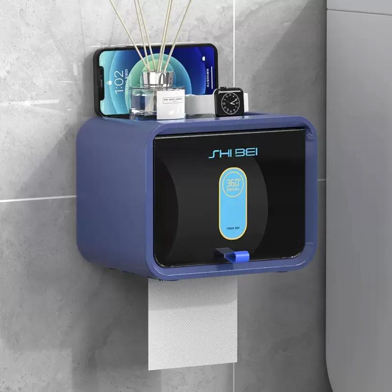 Toilet tissue box without punching storage rack wall mounted roll paper suction box waterproof toilet paper holder
