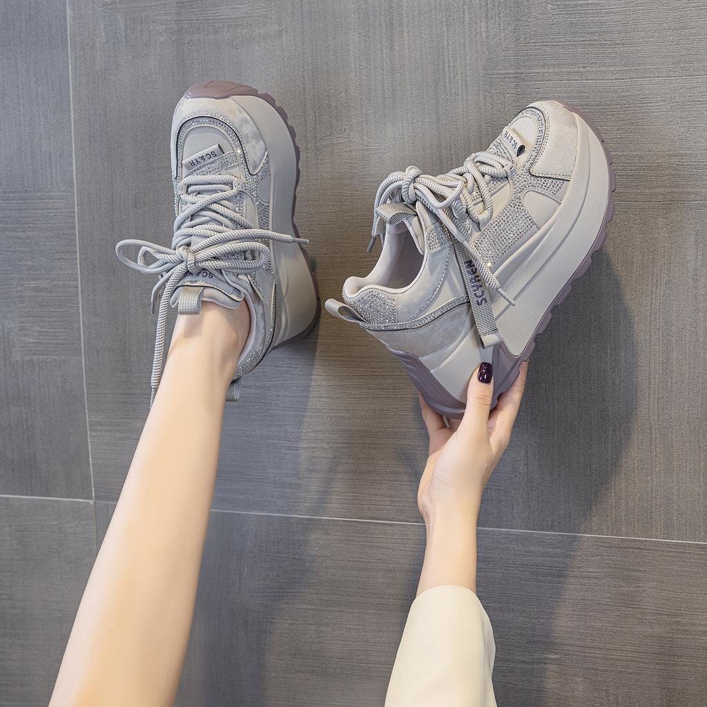 Women's shoes 2026 spring new style height increasing fashionable casual board shoes thick soled dad shoes women