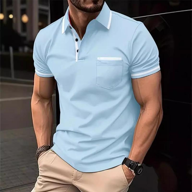 Fashion Men's Clothing Can Be Printed with Summer Casual Buttons Color Matching Pockets European American POLO Shirts