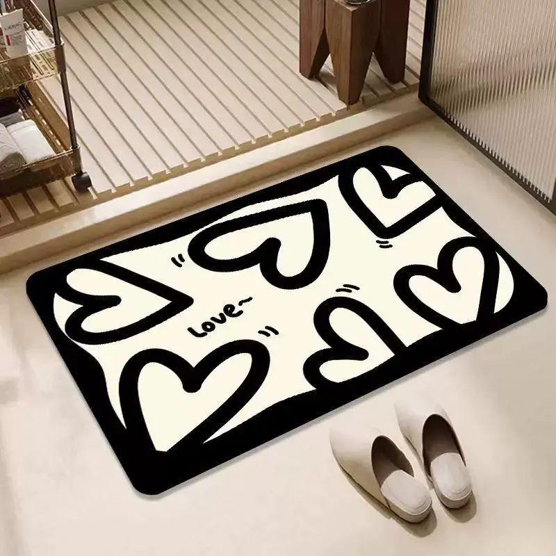 

One Love Heart Script Door Mat Soft Non-Slip Floor Rug Romantic Sweet Letter Decor Carpet for Entryway Bathroom Kitchen Gift 40x60cm