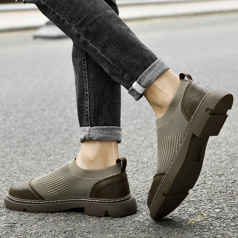 Fashion Fashion Thick Bottom Leather Loafers Shoe Brand Handmade Men Quality Woven Mesh Shoes Breathable Social Masculino Business Shoes