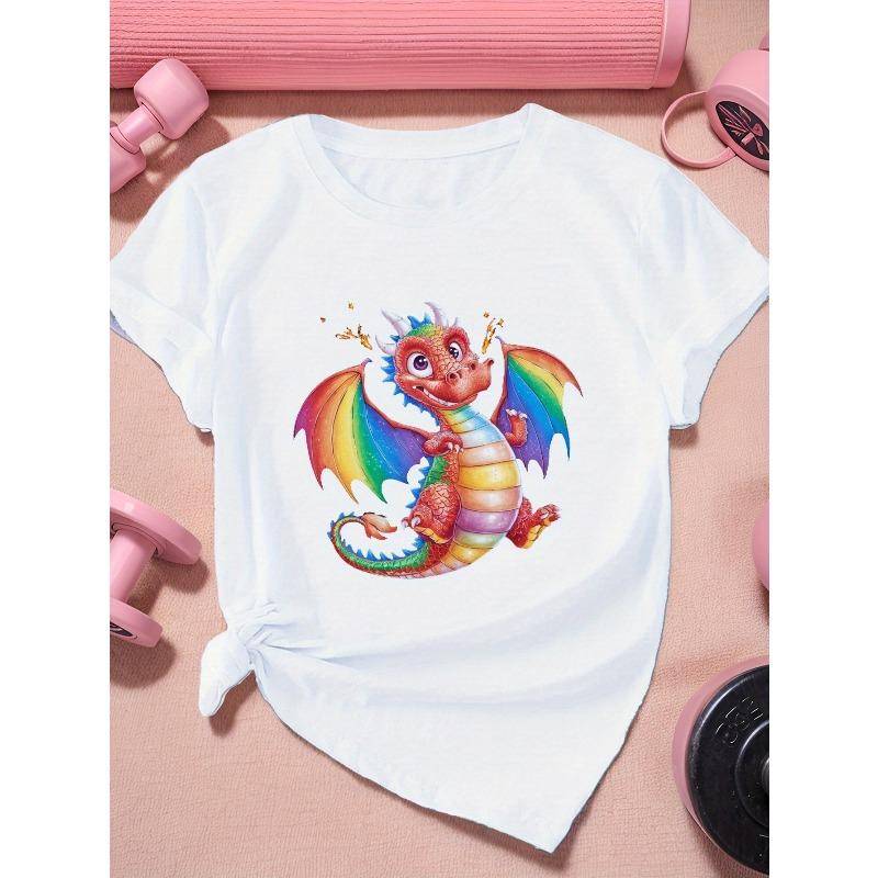 dragon Rainbow Women s Plus Size Sports Short Sleeve T-Shirt S белый