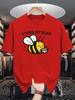 Unisex Crew Neck Tee Cute Bee Holding Coffee Letter Text Print Soft Cotton Loose Short Sleeve Summer Casual Male Streetwear Tops