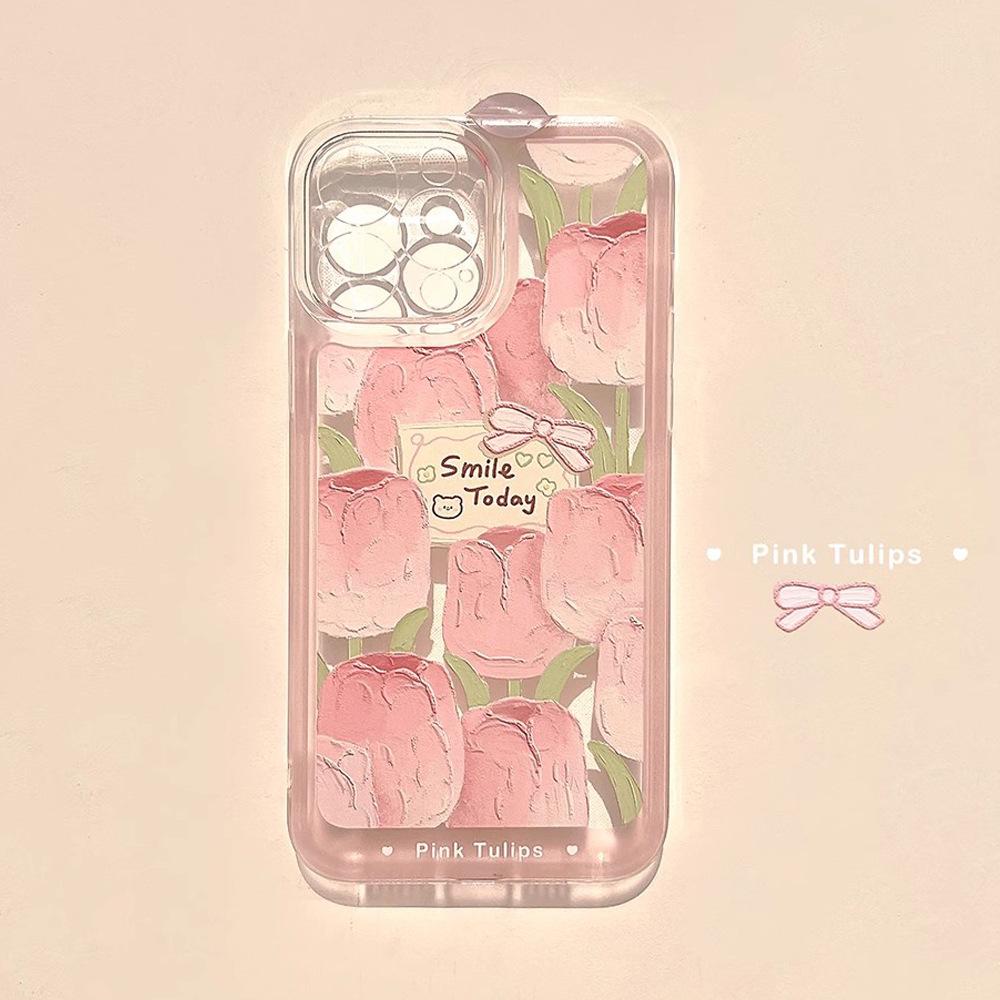 Small Fresh Tulip 13 Suitable for Apple 16 Promax Mobile Phone Case Iphone17 Transparent 12 Anti Fall XR Women 14