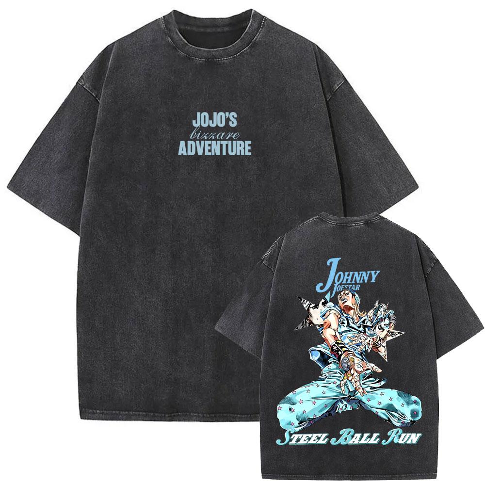 Washed Vintage Anime Jojo Bizarre Adventure Tshirt Retro Manga Giorno Giovanna T Shirts Men Casual Cartoon Oversized Tshirts