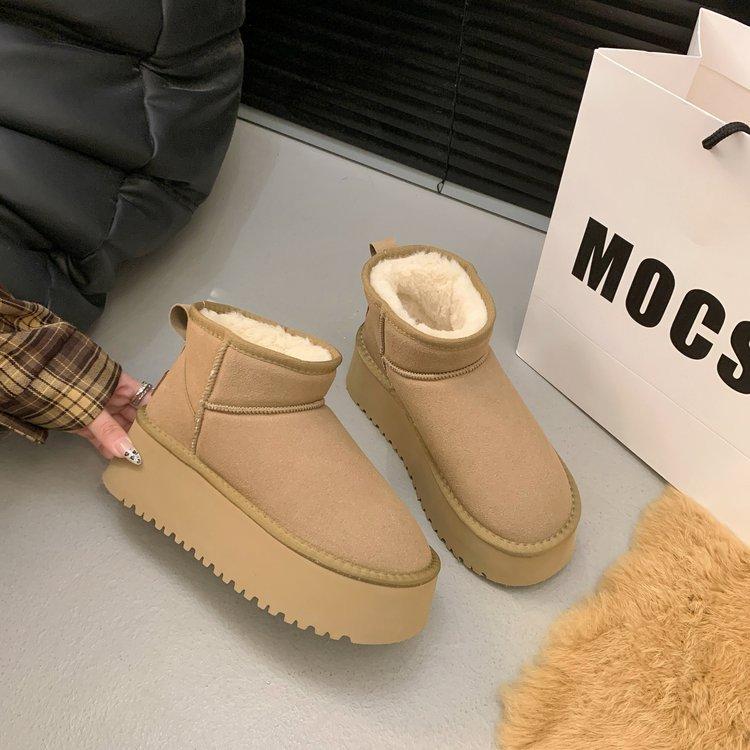Thick-soled Heightening Snow Boots Women's Winter Velvet Thickened Warm Fur Integrated Cotton Shoes 2025 New Bread Shoes