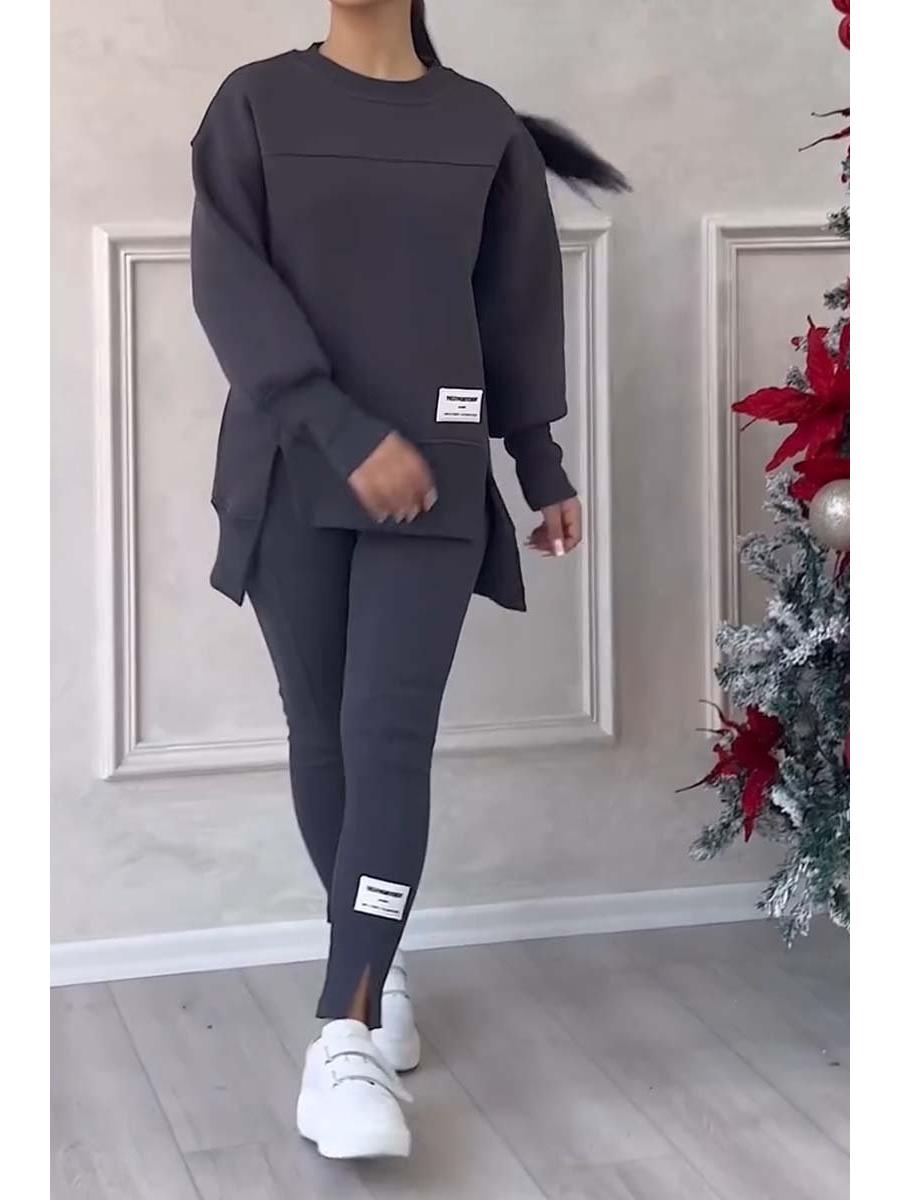 

2024 Женский повседневный комплект свитшота с длинным рукавом и леггинсов - Европейский и американский стиль 3XL темно-серого