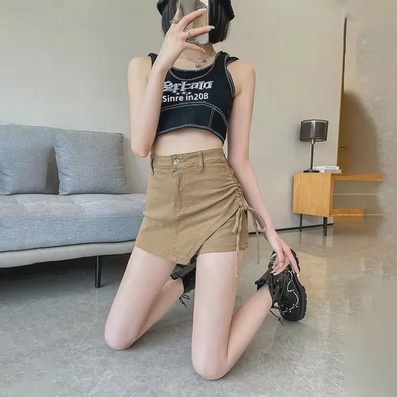 Damen High-Waisted Denim Mini Skort - 2024 Schlankmachender A-Linien Hüftumspielender Sommer-Stil