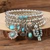Türkis Schmuck, Damen Armbänder, Böhmische Türkis Retro Perlenarmbänder, Gestapeltes Set Armbänder.