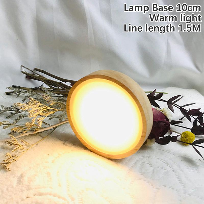 Round Wooden Led Night Light Base Display Stand For Crystals Glass Ball Decor