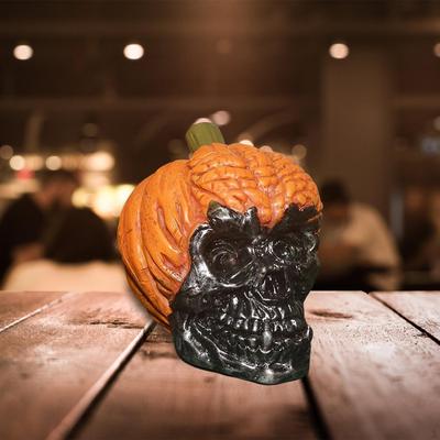 Pumpkin Skull Decoration Halloween Resin Craft Sculpture Horror Decor Ornament for Tabletop
