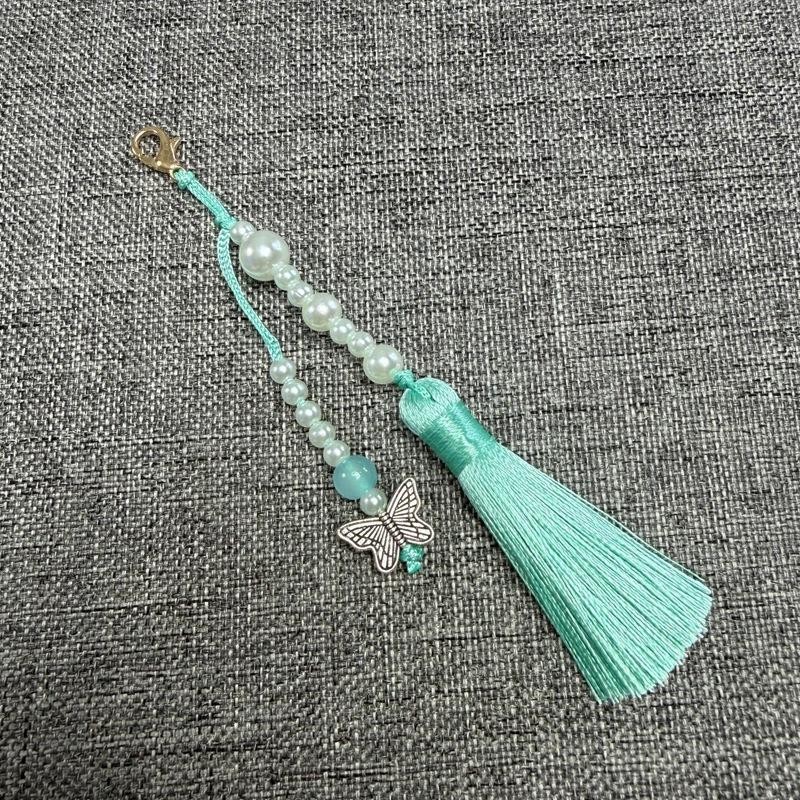 Faux Pearl Tassel Bag Charm With Retro Silver Butterfly Pendant Suitable For Handbags Backpacks Keys Hanfu Decoration