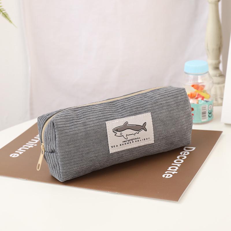 Shark Embroidery Pencil Case for Students - Cute, Spacious, High-Value Stationery Bag